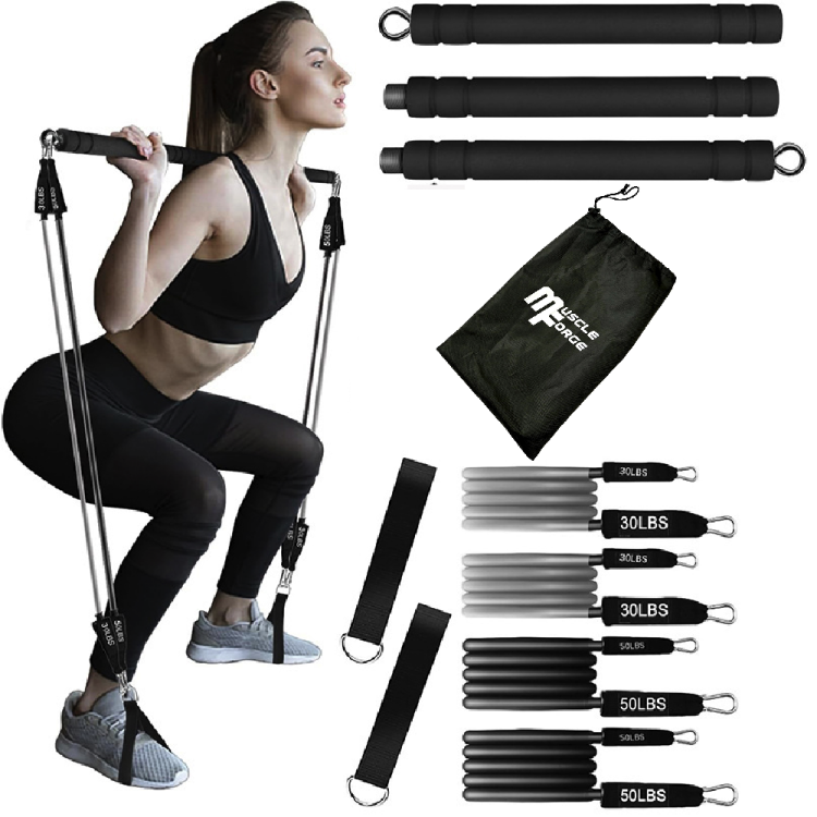 Drążek do treningu fitness pilates + gumy oporowe
