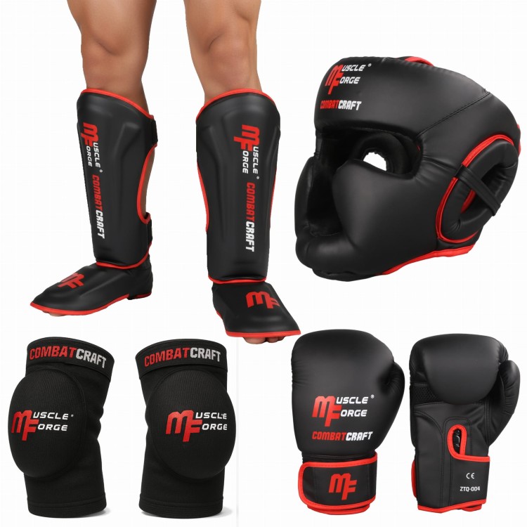 Zestaw Ochraniaczy – Piszczeli, Łokci, Rękawice i Kask + Szczęka