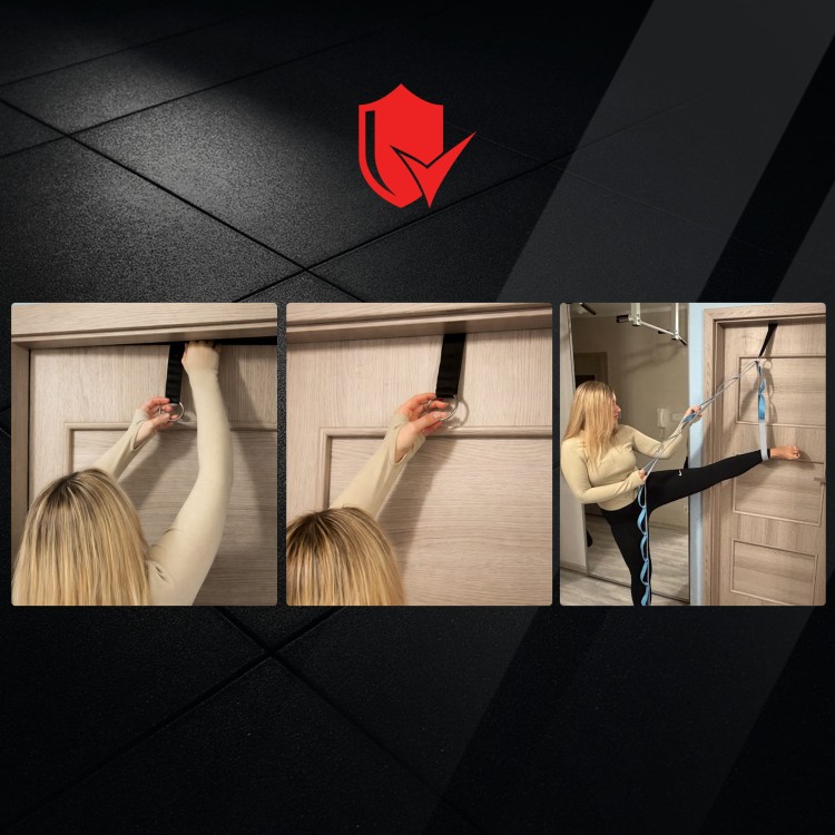 Pas do rozciągania nóg i ćwiczeń jogi różowy z zaczepem na drzwi