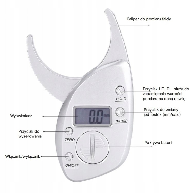 Elektroniczny fałdomierz do pomiaru tkanki tłuszczowej