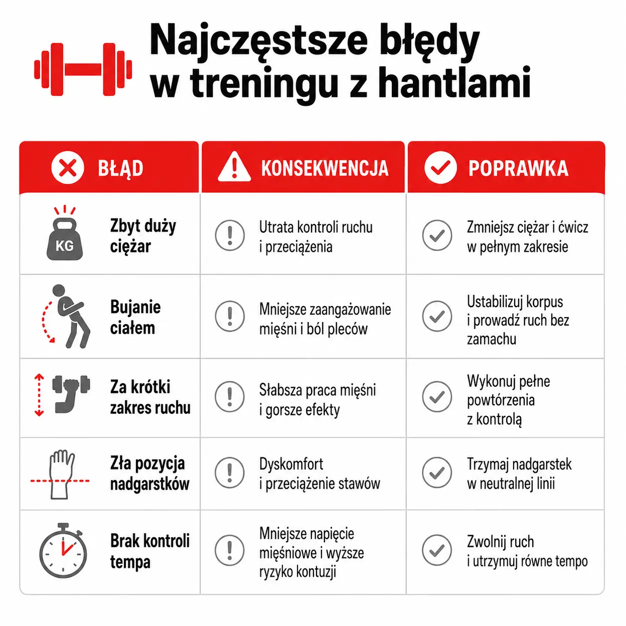 Najczęstsze błędy w treningu z hantlami